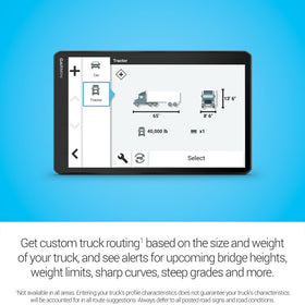 Garmin dezl OTR1010 route planner highlights fuel stops and breaks for efficient trips