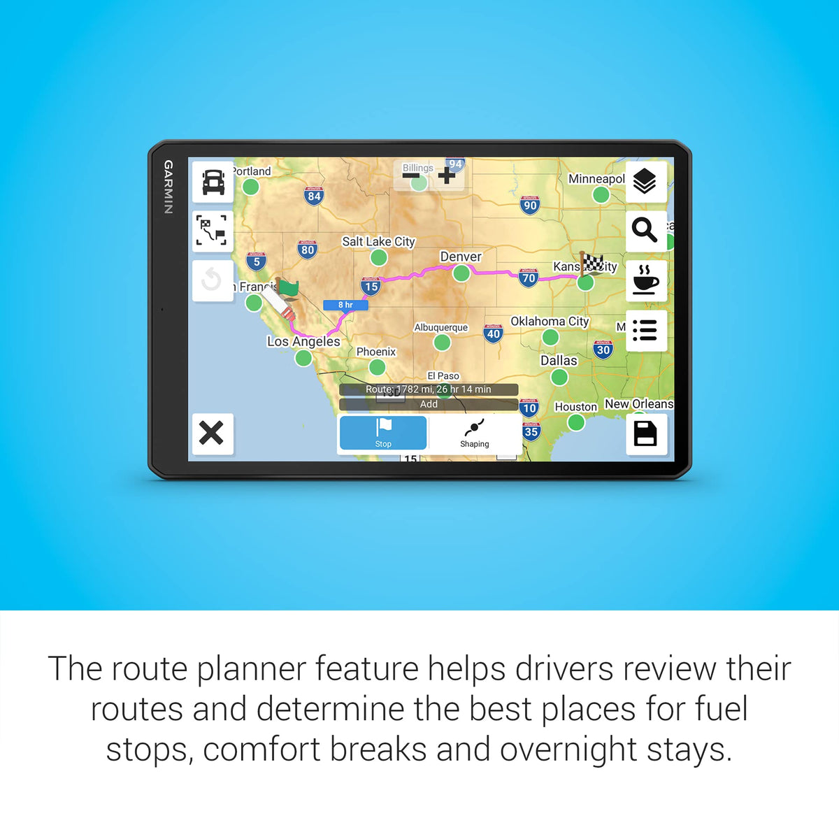 Garmin dezl OTR1010 PrePass alerts and truck services directory for efficiency
