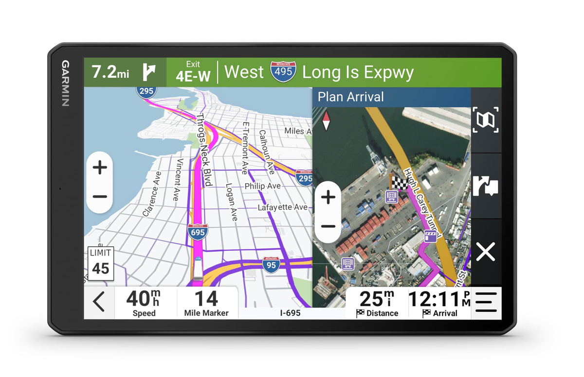 Garmin dēzl OTR1020 10-inch display provides clear truck navigation in the cab