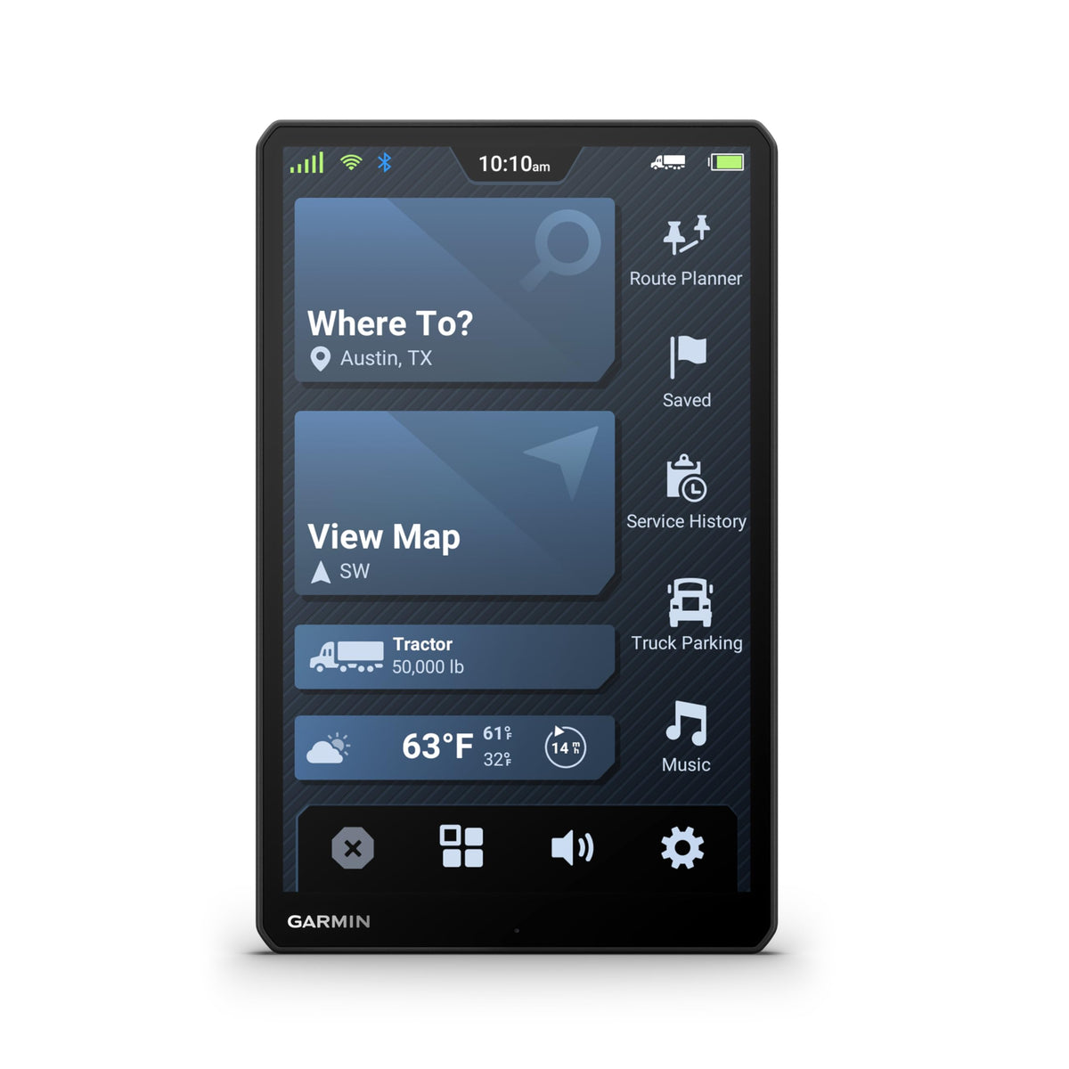 Garmin dēzl OTR1020 custom routing adapts to truck size and weight