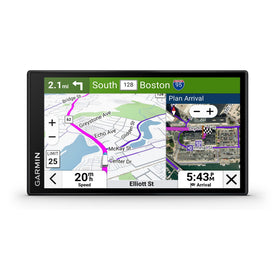 Garmin dēzl OTR620 6-inch touchscreen offers clear in-cab visibility on the road.