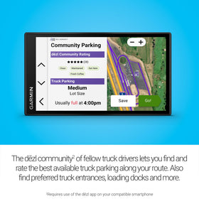 Garmin dēzl OTR620 helps find nearby CAT Scale locations for weight checks.