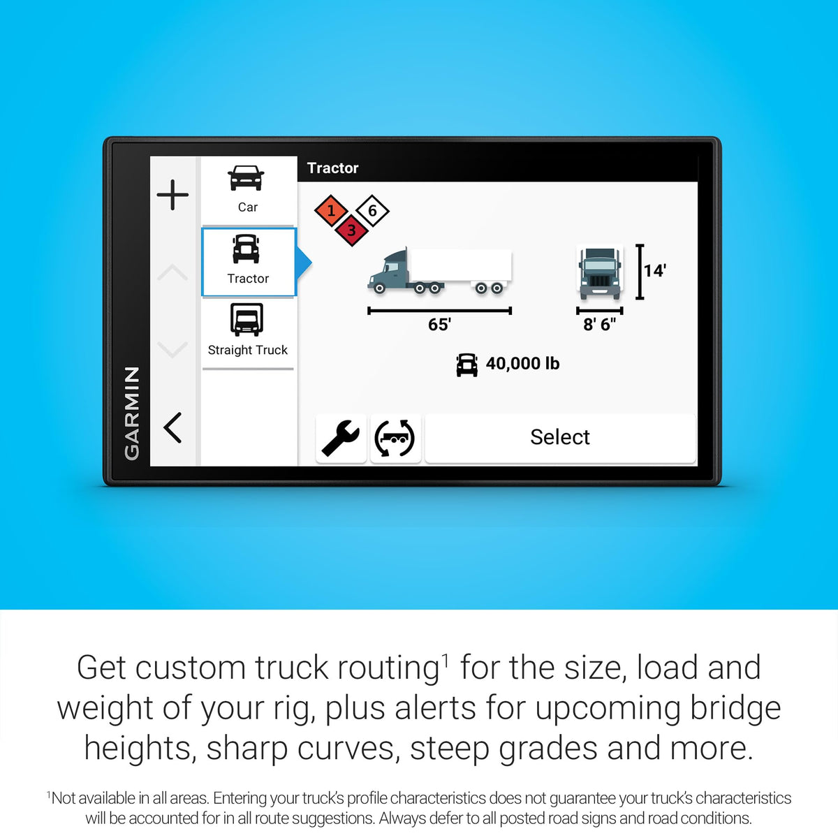 Garmin dezl OTR620 truck parking availability helps locate stops along your route.