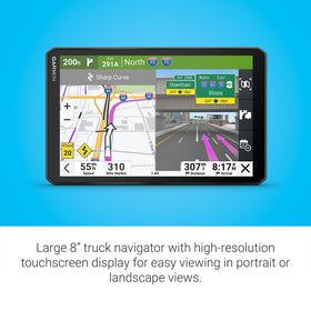 Garmin dezl OTR820 BirdsEye imagery offers overhead destination views.
