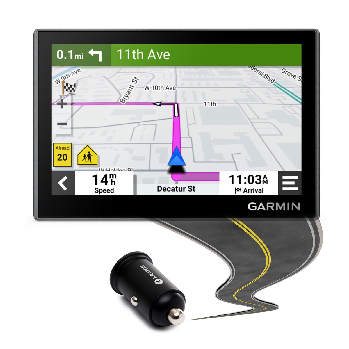 Garmin Drive 53 front view with compact 5-inch display for easy driving at a glance