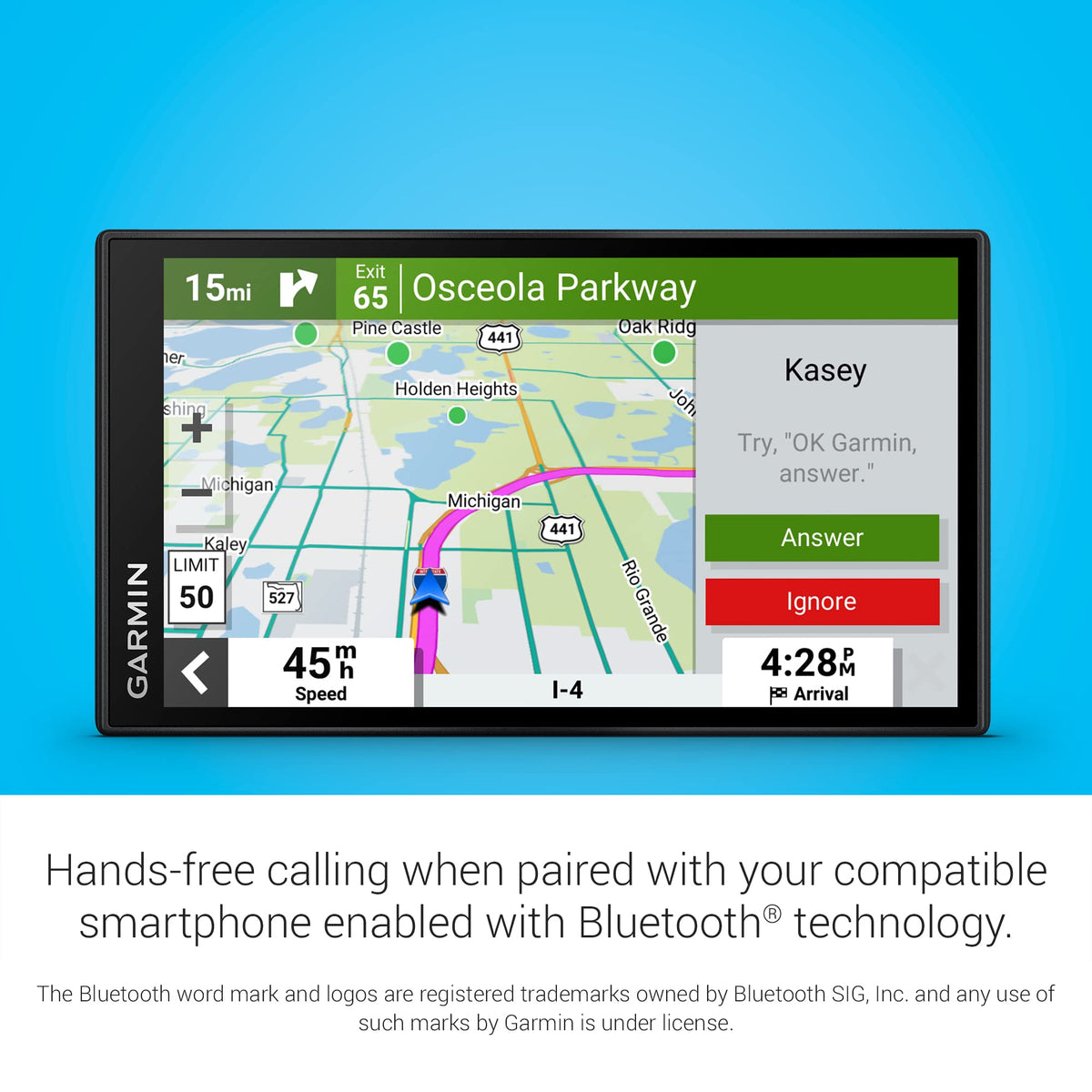 Garmin DriveSmart66 driver alerts increase awareness of zones, curves, and speed changes.