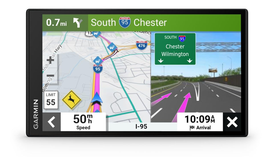 Garmin DriveSmart 55 EX with bright display guiding your route