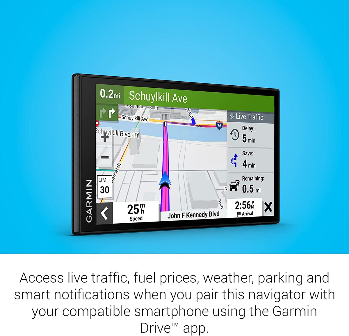 Garmin DriveSmart 66 EX North America maps stay up to date for reliable routing.