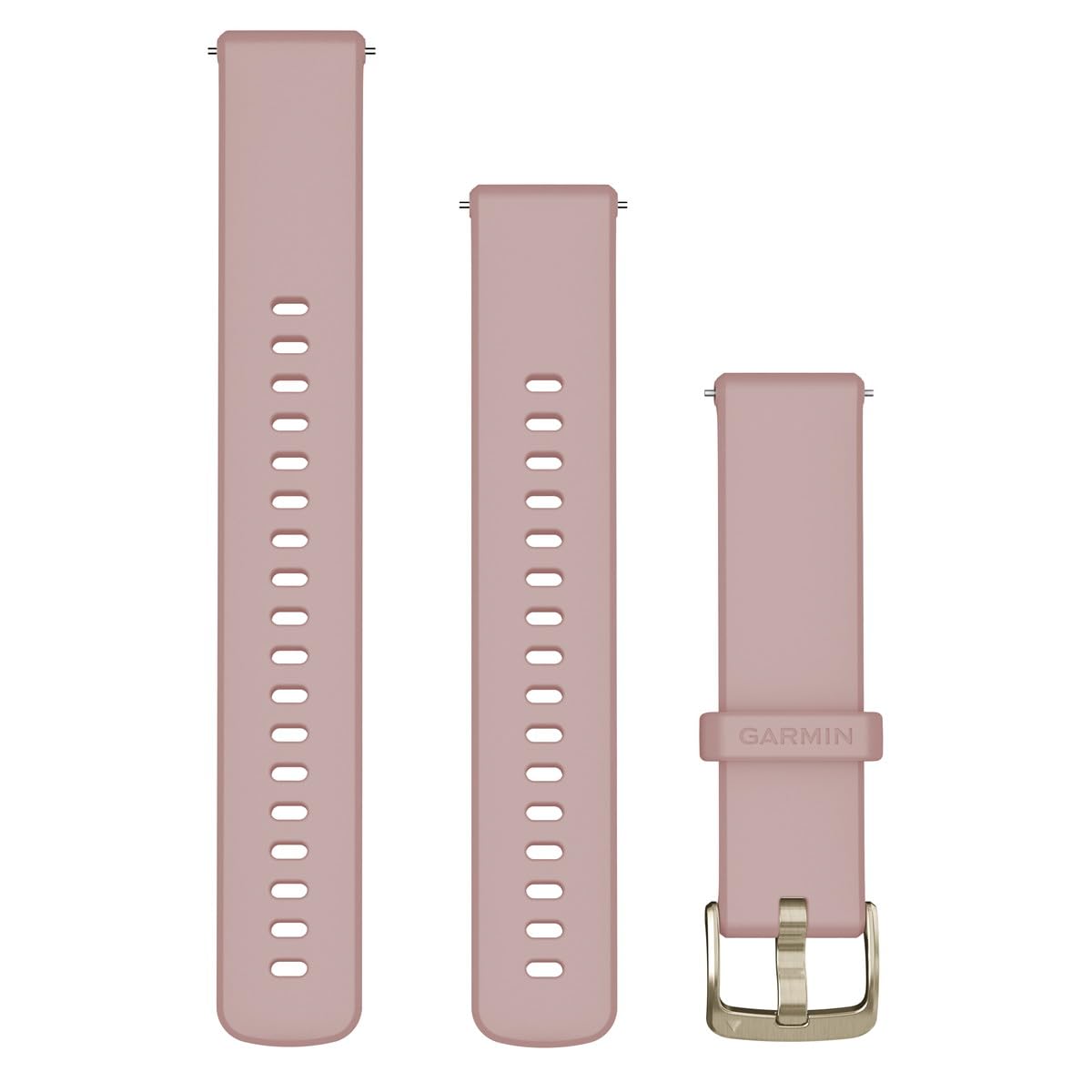 Garmin Dust Rose silicone band front view showing secure quick-release and comfortable fit