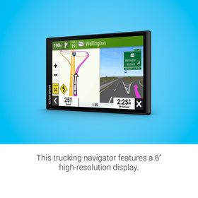 Garmin dēzl OTR610 BirdsEye imagery shows loading docks and gates from above.