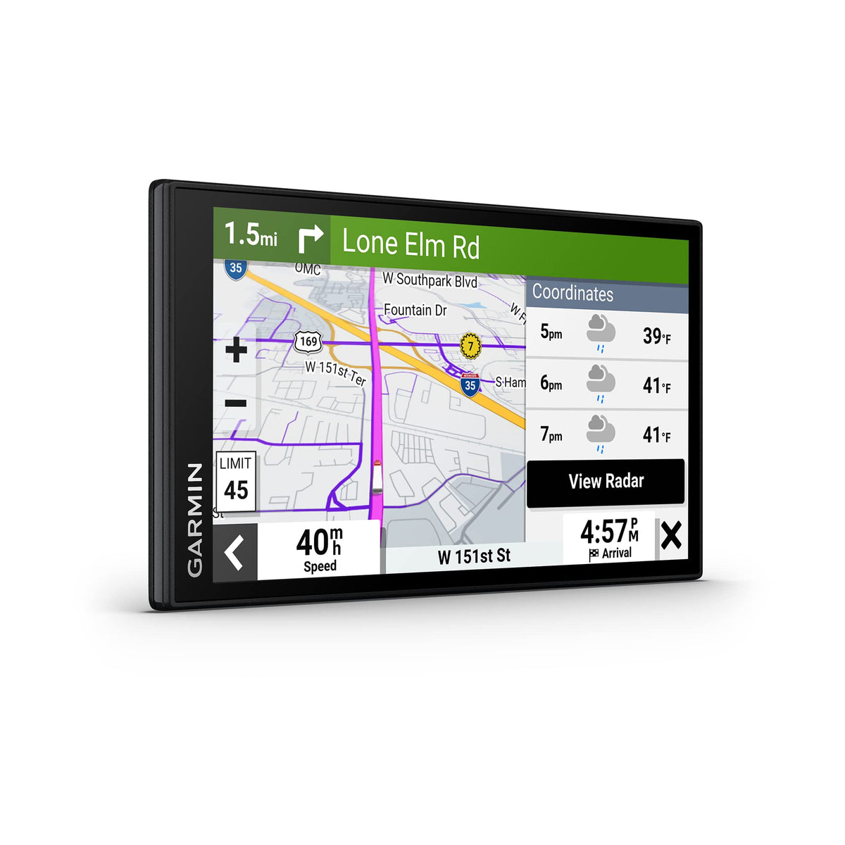 Garmin dēzl OTR610 custom routing highlighting safe paths for trucks.