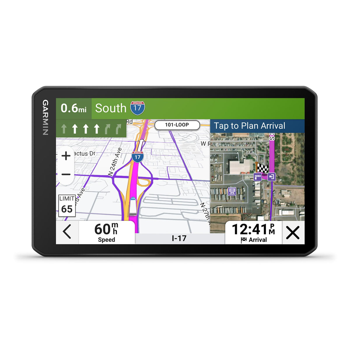 Garmin dēzl OTR720 with 7-inch touchscreen for in-cab viewing and quick route changes
