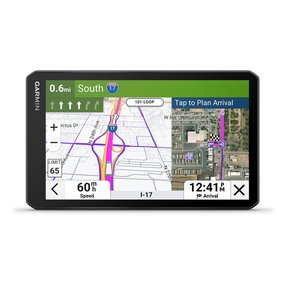 Garmin dēzl OTR720 with 7-inch touchscreen for in-cab viewing and quick route changes