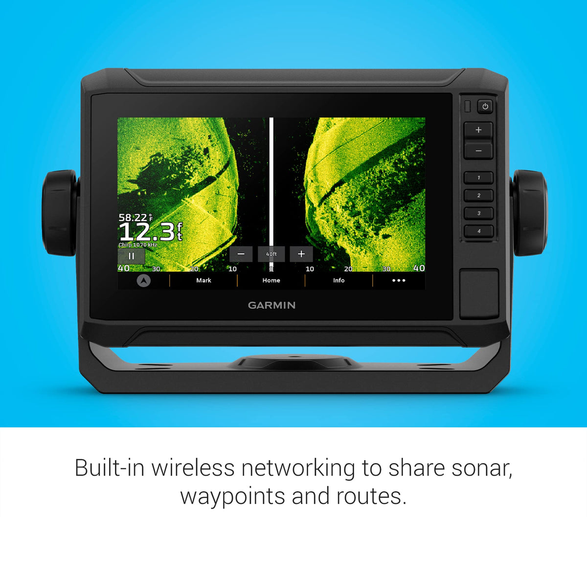 Garmin ECHOMAP UHD2 72sv basemap image emphasizing global navigation options