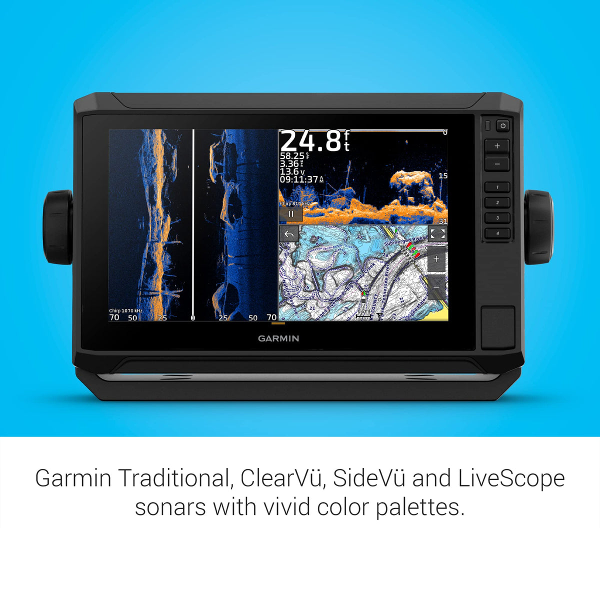 Garmin ECHOMAP UHD2 92sv enables wireless sharing of sonar and routes via Wi‑Fi.