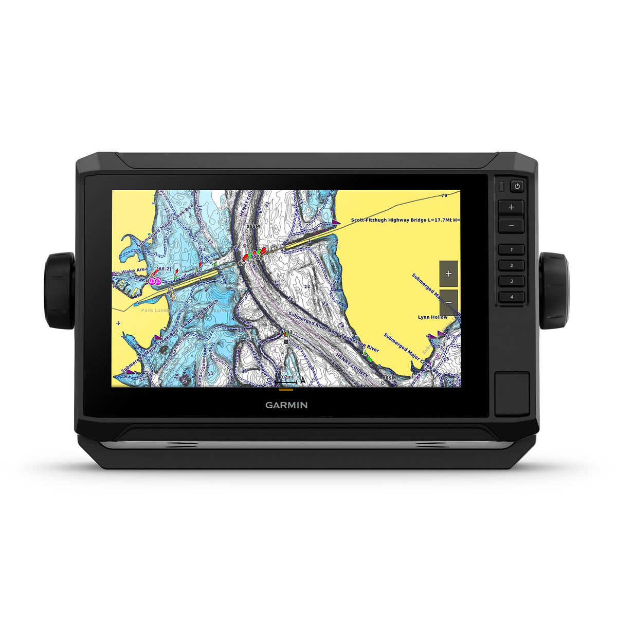 Garmin ECHOMAP UHD2 92sv with worldwide basemap for coast-to-coast navigation.