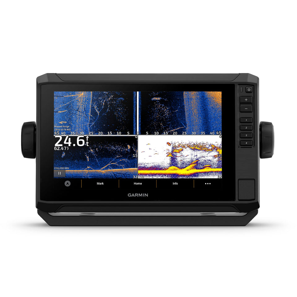 Garmin ECHOMAP UHD2 9-inch touchscreen display for easy navigation in bright sun.