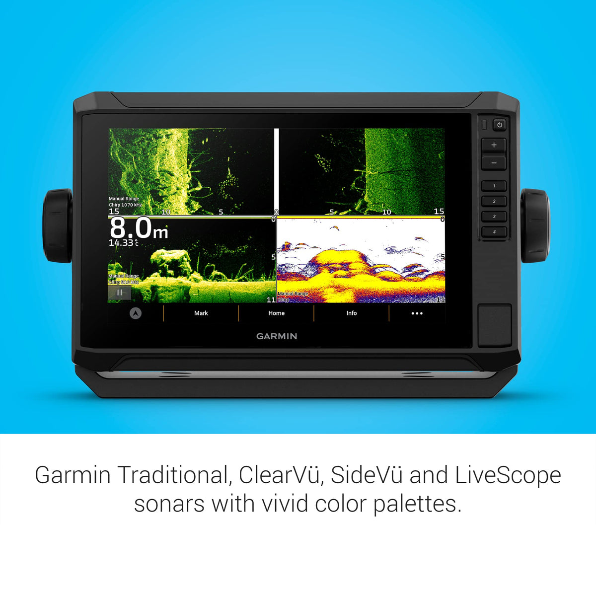 Garmin Echomap UHD2 sidevu scanning sonar visual for enhanced target separation.