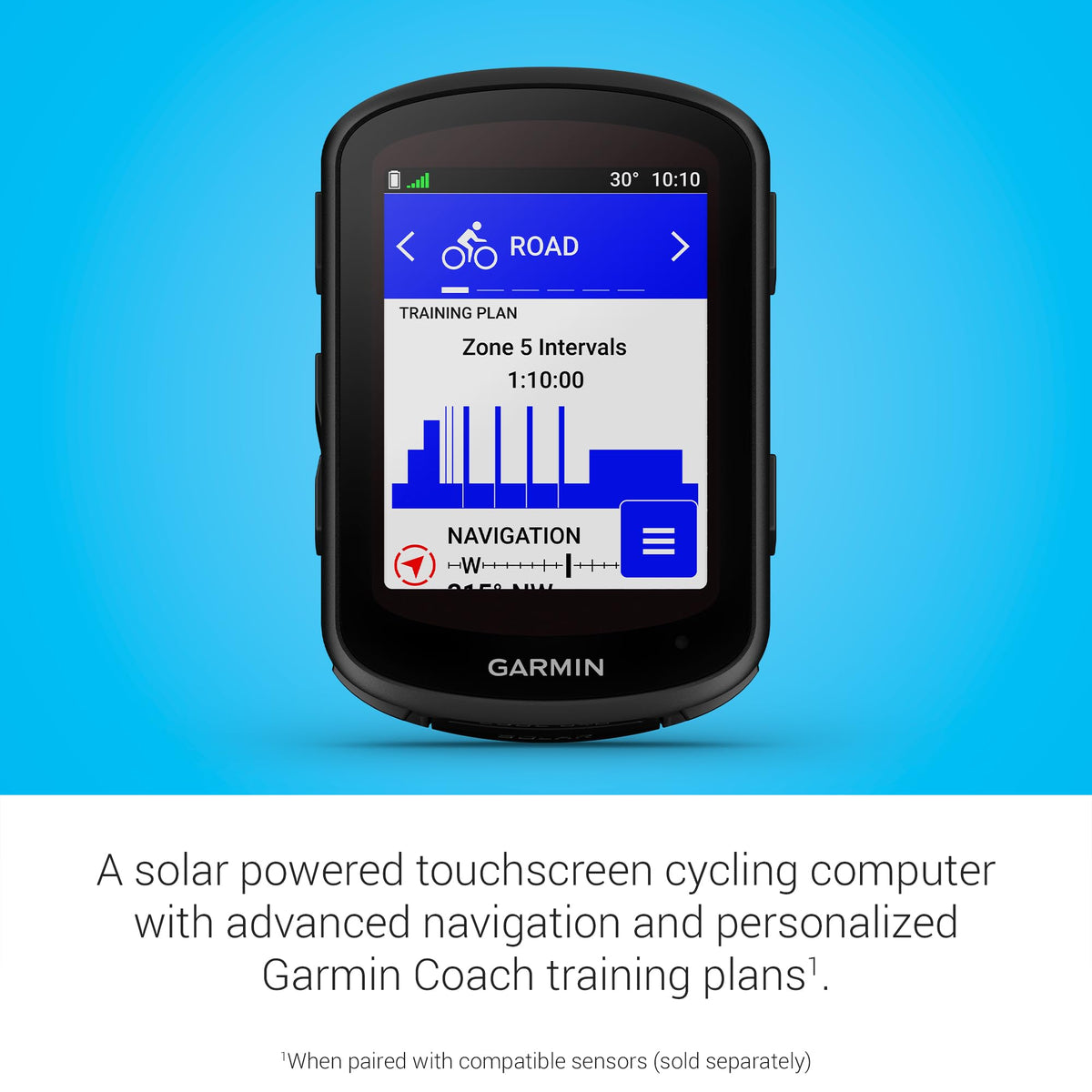 Garmin Edge 840 Solar battery life graphic showing extended ride capability.