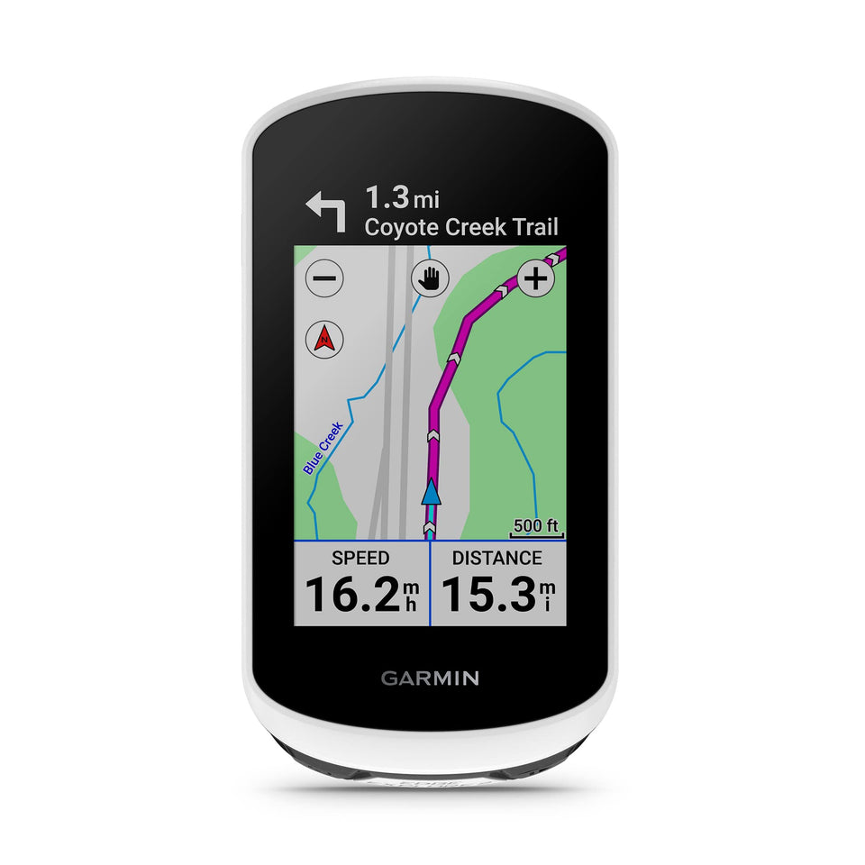 Garmin Edge Explore 2 mounted on handlebars shows navigation for confident riding.