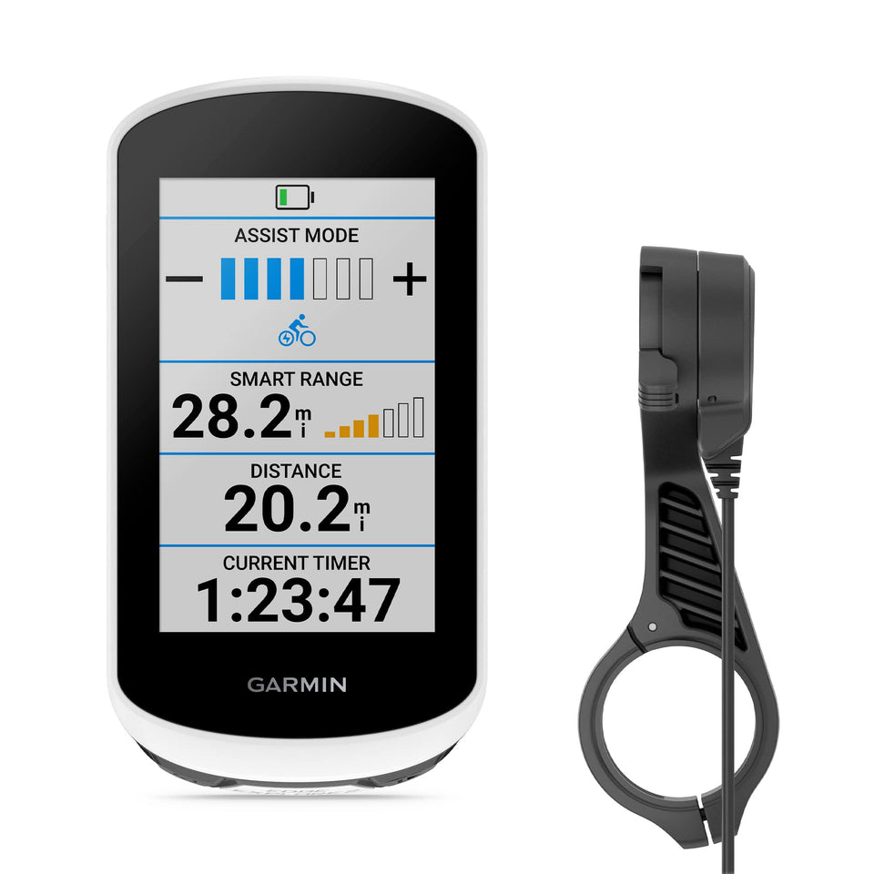 Garmin Edge Explore 2 Power mounted on handlebars with clear navigation display.