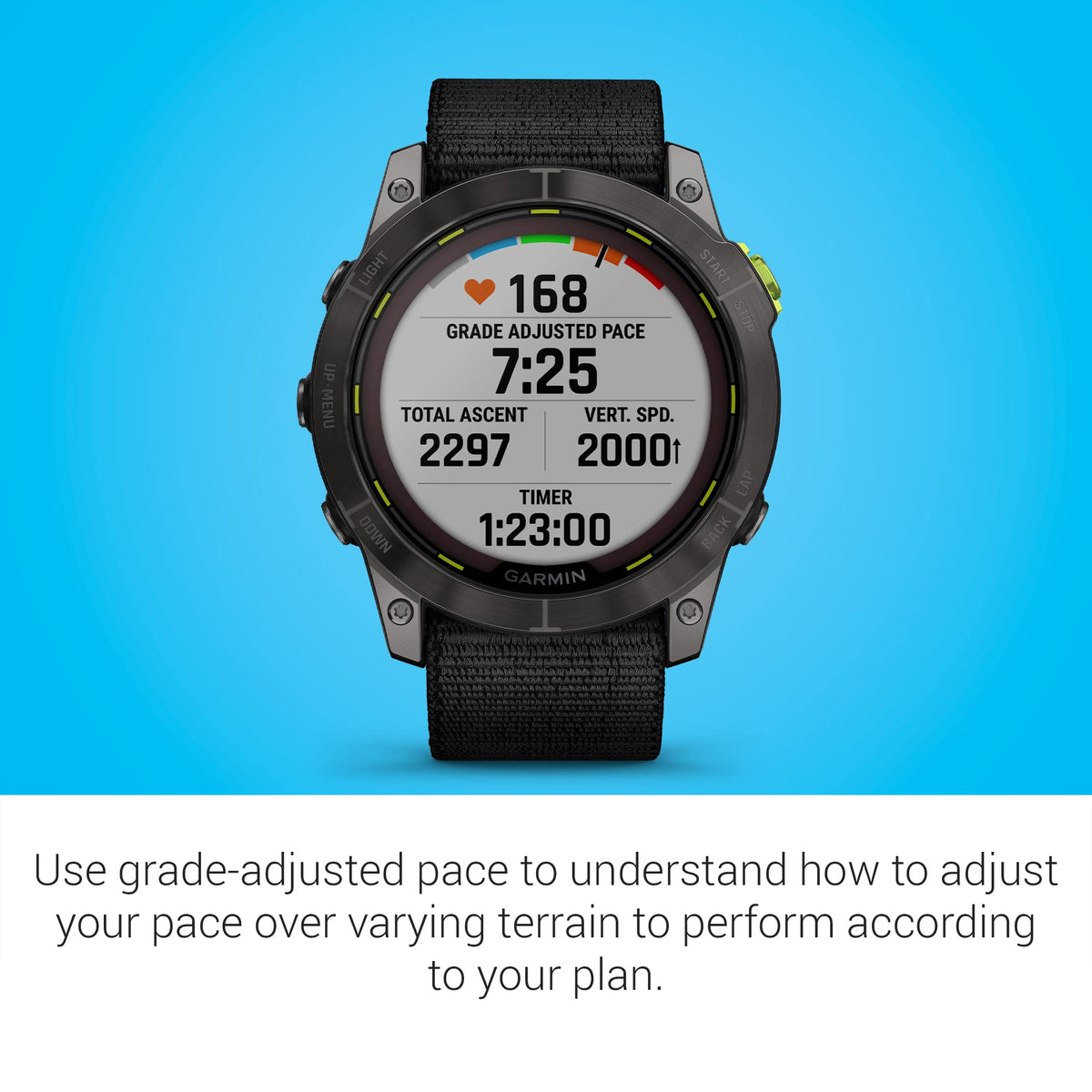 Garmin Enduro 2 touchscreen interface with physical buttons