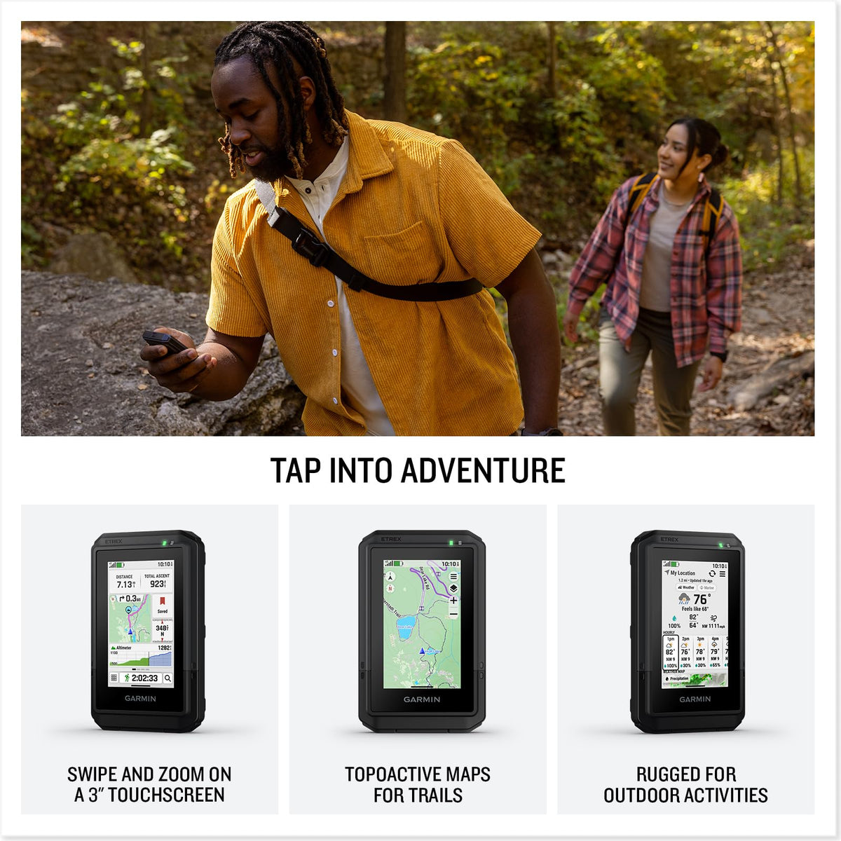 Garmin eTrex Touch shows road and trail maps for route planning