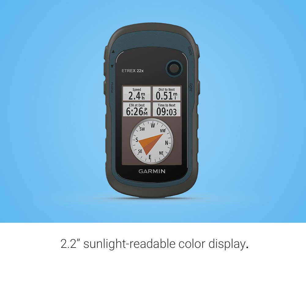 Garmin eTrex 22x dual GPS/GLONASS improves tracking in challenging environments.