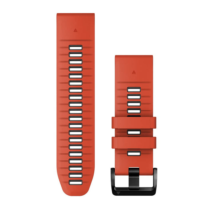 Garmin flame red graphite band front view shows vivid color and easy swap