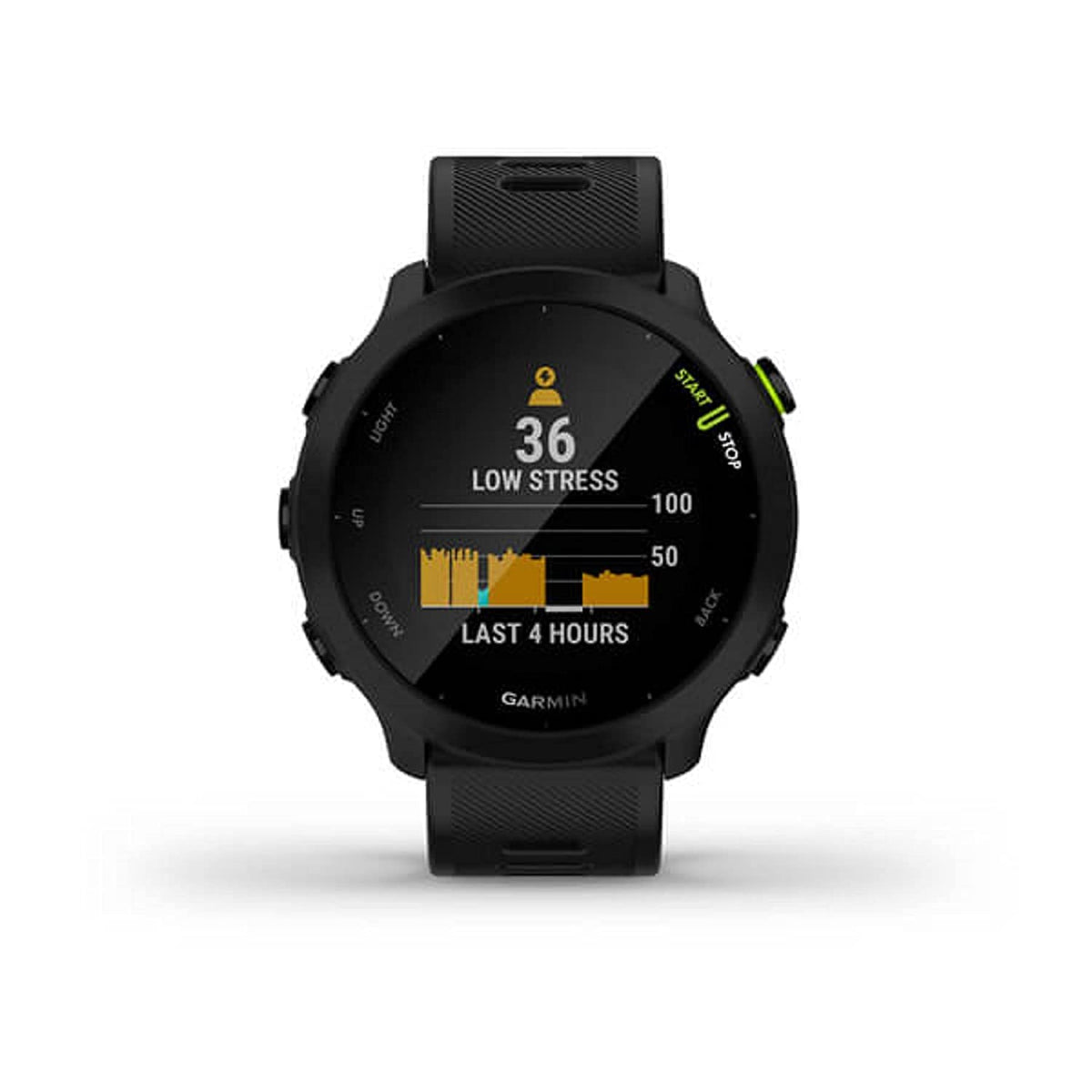 Garmin Forerunner 55 battery life graphic highlights up to two weeks on smart mode