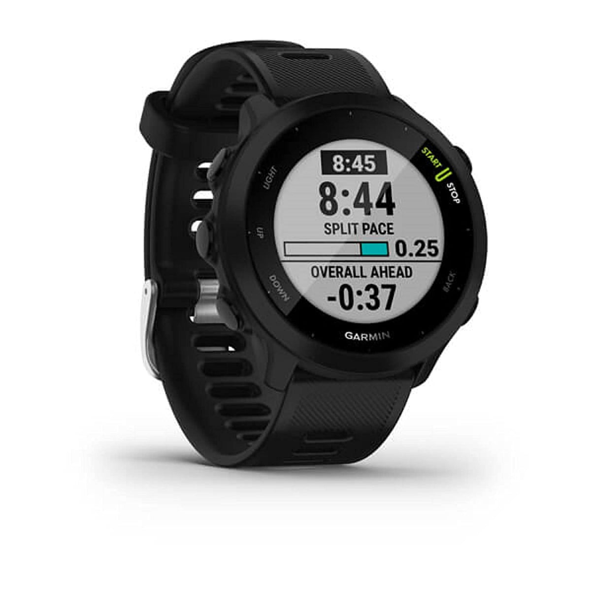 Garmin Forerunner 55 display closeup emphasizes easy-to-read metrics during runs
