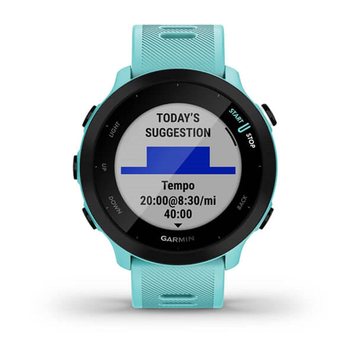 Garmin Forerunner 55 GPS tracking highlights precise route mapping.