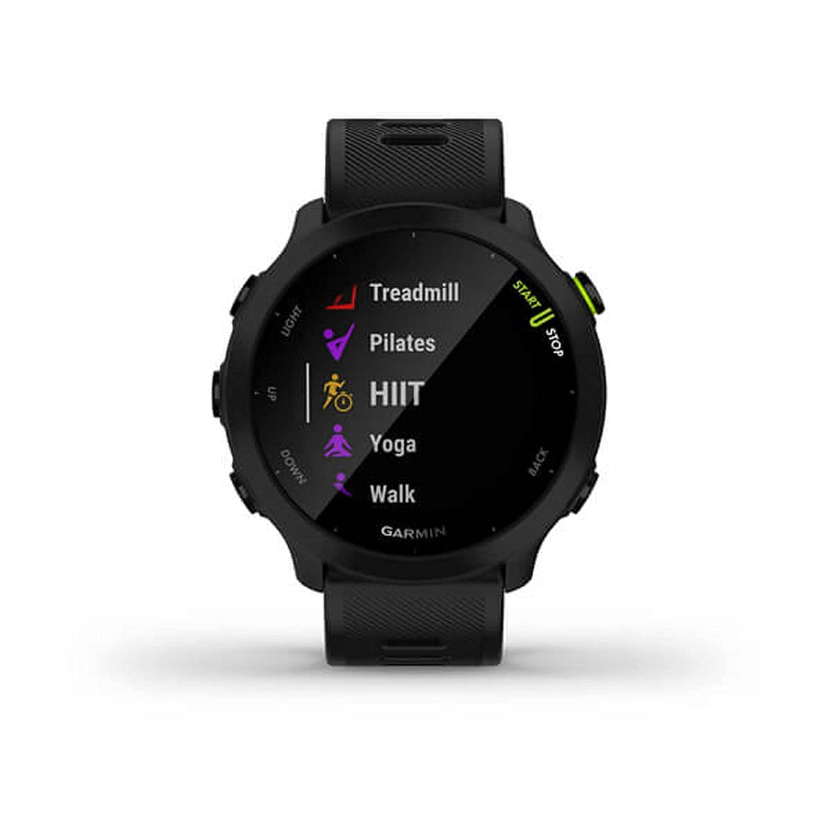 Garmin Forerunner 55 on running track showcases GPS tracking in action
