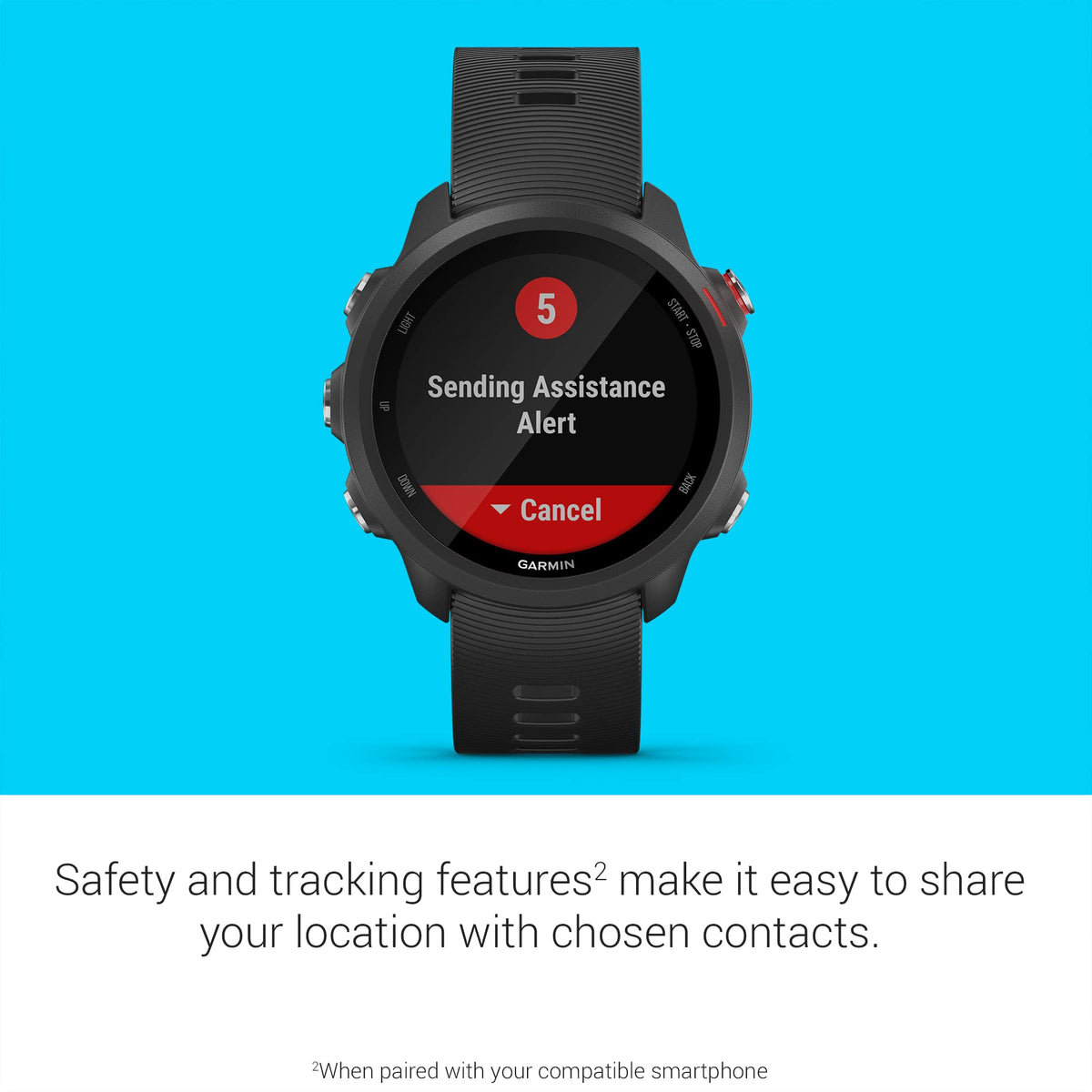 Garmin Forerunner 245 Music demonstrates incident detection safety during activities.