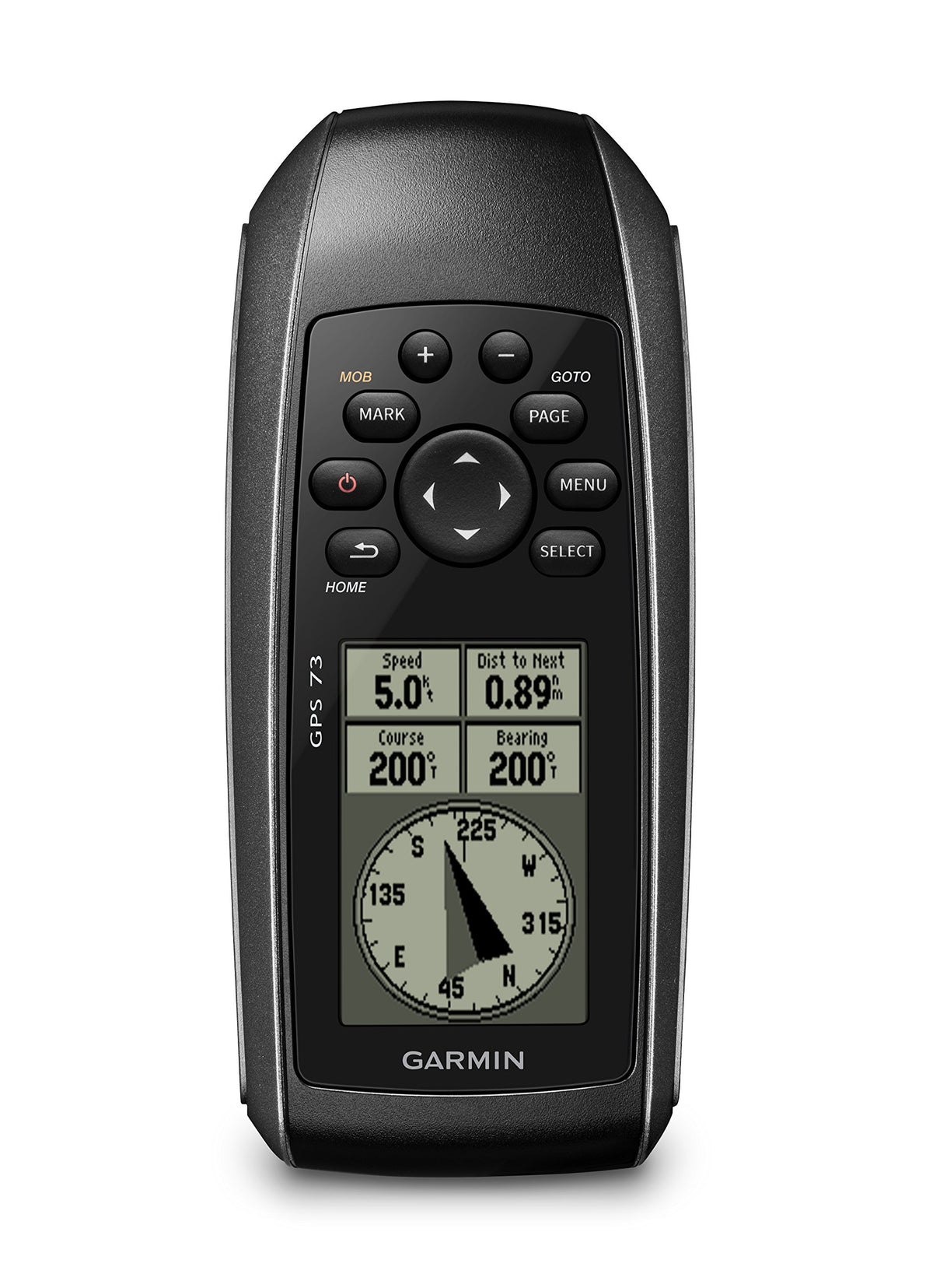 Garmin GPS 73 SailAssist screen displaying virtual starting line and pace history.