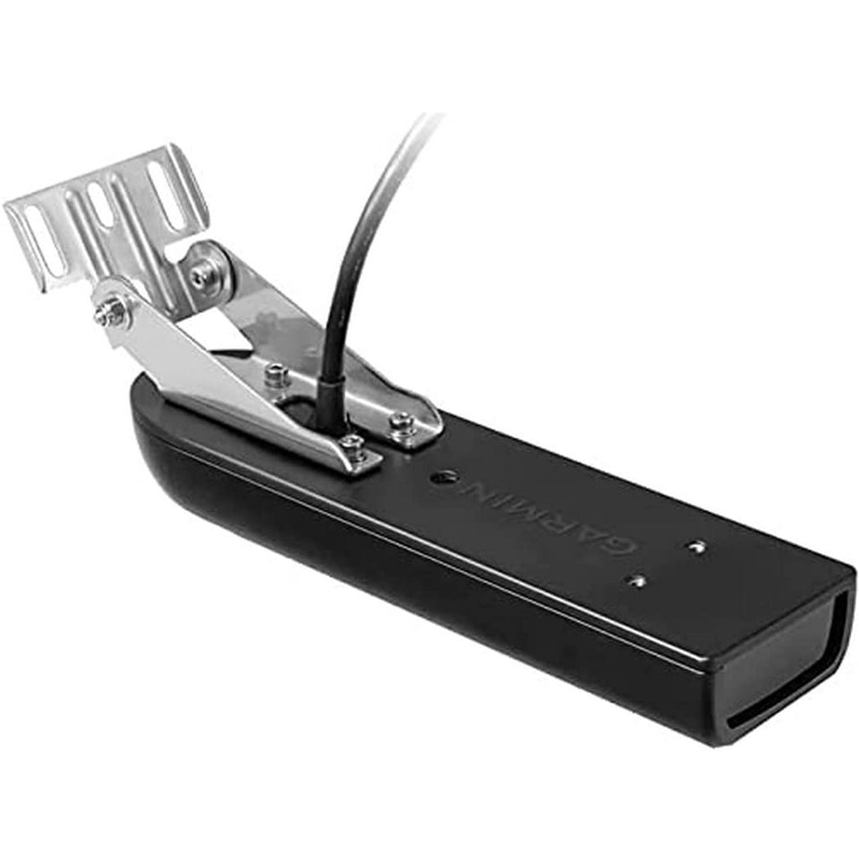 Garmin GT23M-TM transducer side view with CHIRP traditional sonar for clear arches.