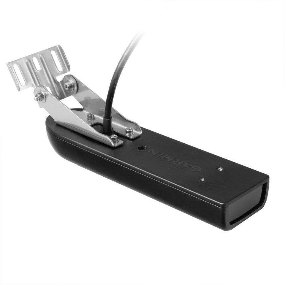 Garmin GT51M-TM transom transducer with 12-pin connector and 16-degree DownVu for crisp fish arches in rough seas
