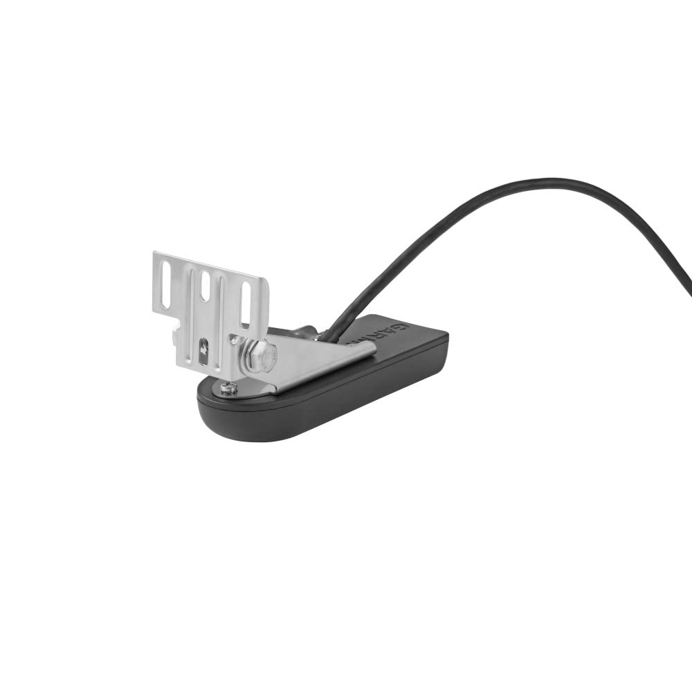 Garmin GT52-TM transducer close-up highlighting CHIRP sonar clarity for freshwater fishing.