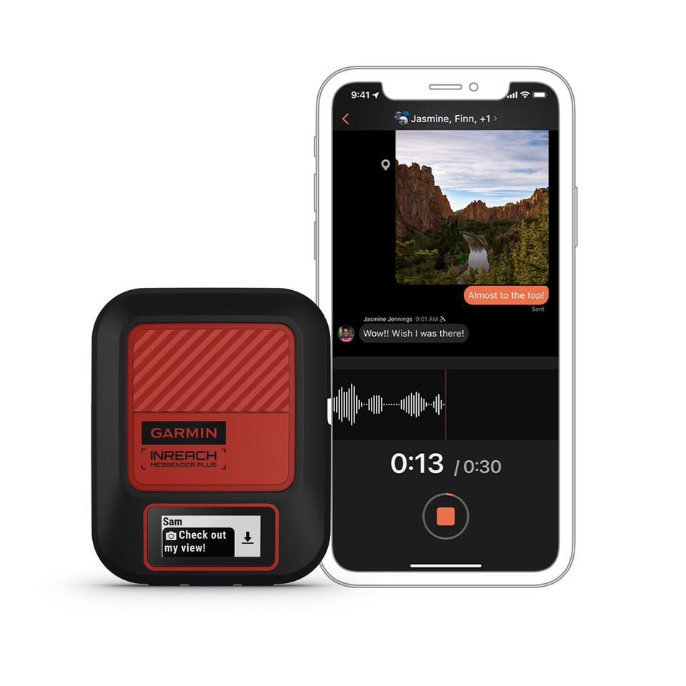 Garmin inReach Messenger Plus front view showcasing compact outdoor-ready design