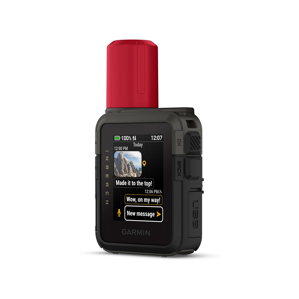 Garmin inReach Mini 3 Plus touchscreen display enables satellite messaging in rugged outdoor settings.