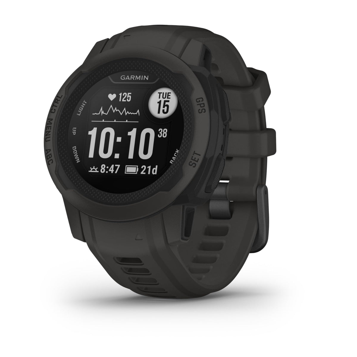Garmin Instinct 2S graphite in action with sport silhouettes for versatile workouts