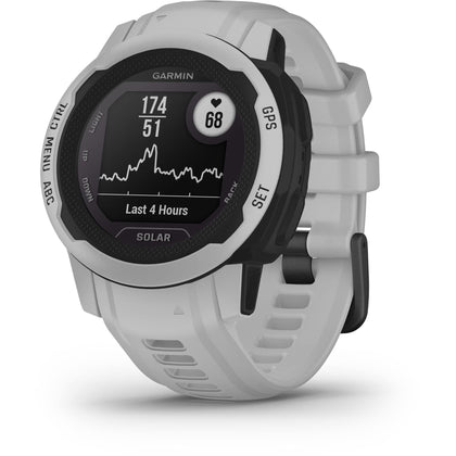 Garmin Instinct 2S Solar front view in mist gray for rugged adventures