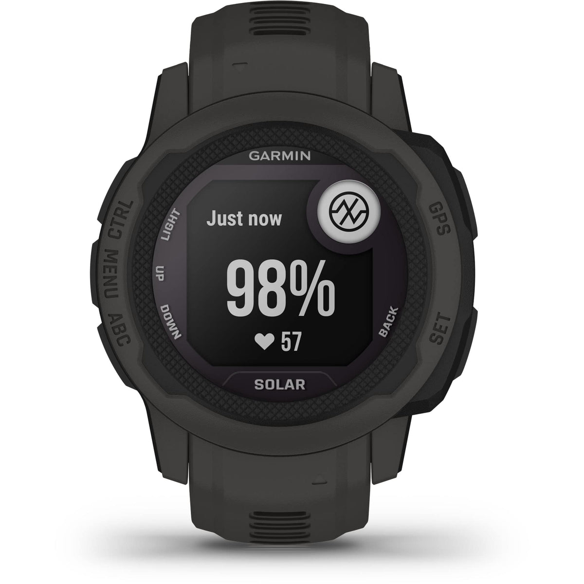 Garmin Instinct 2S Solar display in bright outdoor light for easy readability.