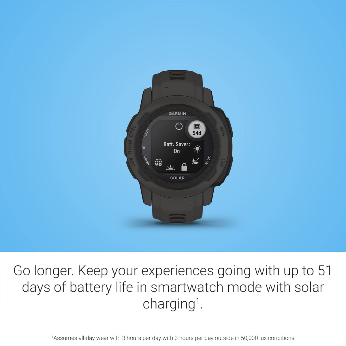 Garmin Instinct 2S Solar side profile shows compact, durable design.