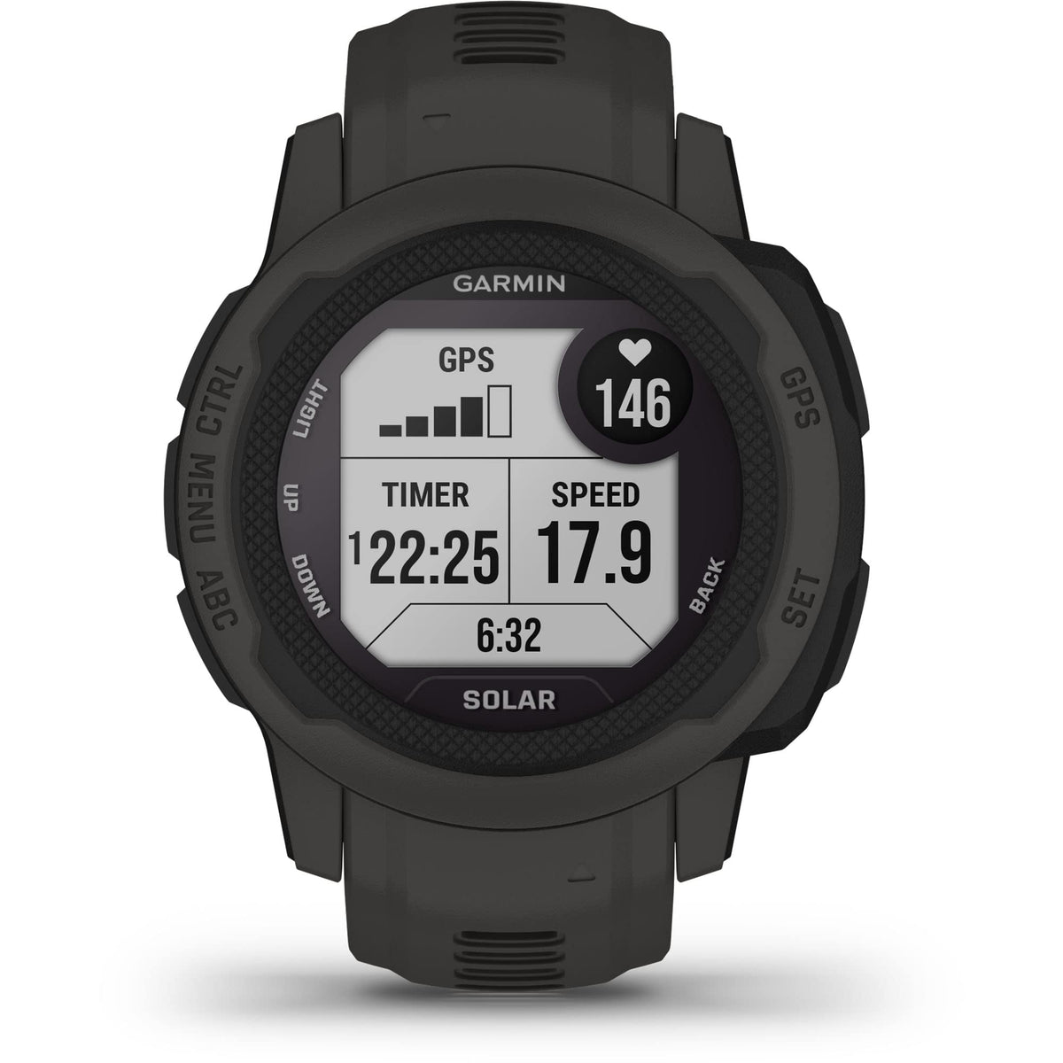 Garmin Instinct 2S Solar wrist strap ready for swimming and running.