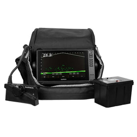 Garmin LiveScope Plus bundle with transducer on ice for real-time scanning