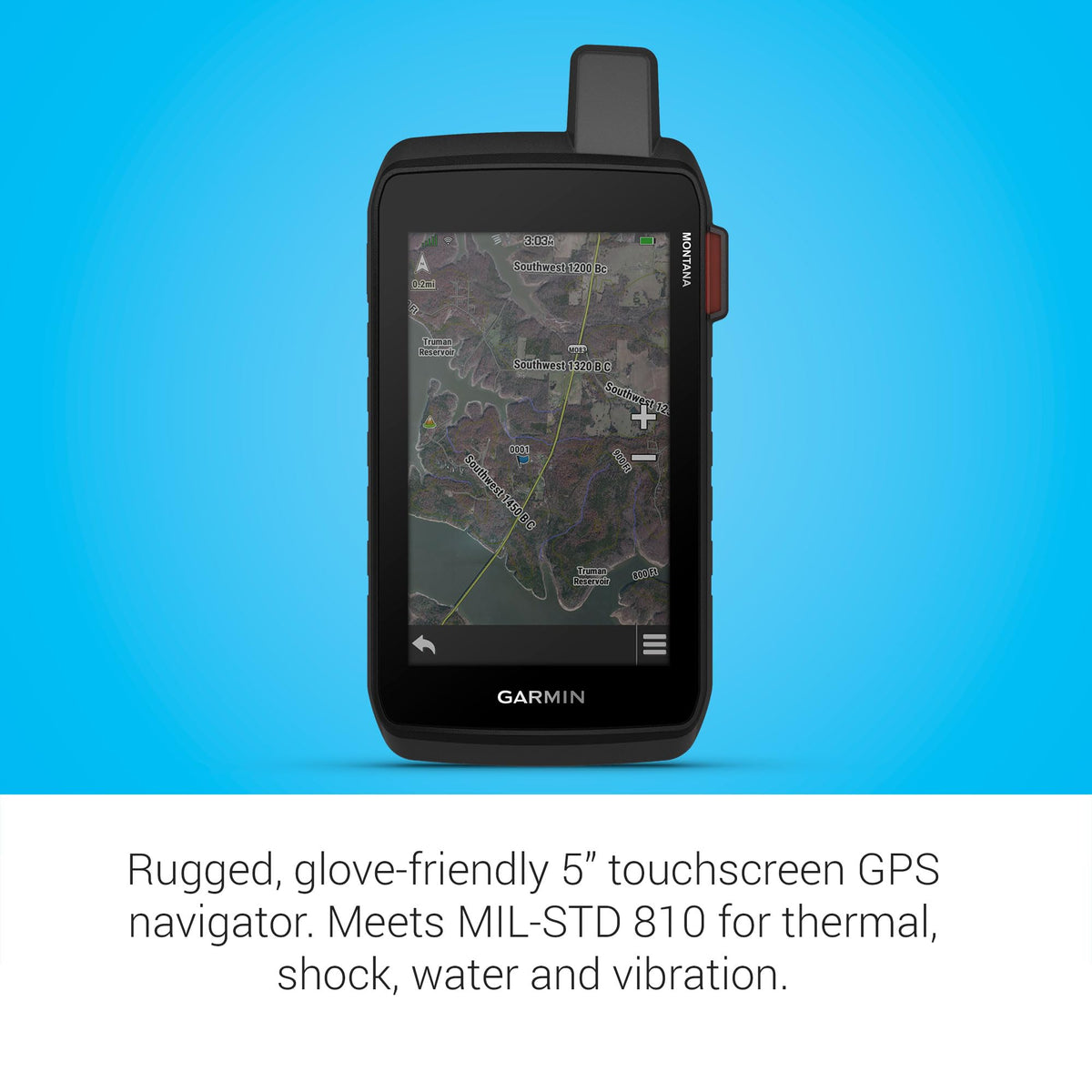 Garmin Montana 710i 5-inch touchscreen for glove-friendly navigation.