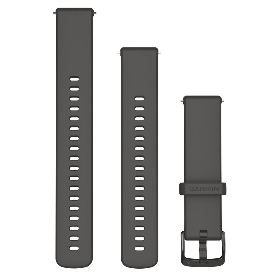 Garmin pebble gray band front view showing quick-release pin and comfortable fit