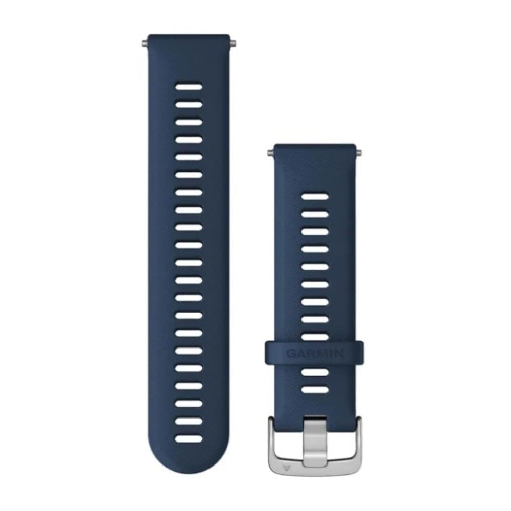 Garmin quick release band front view showing tidal blue color and easy swap benefit