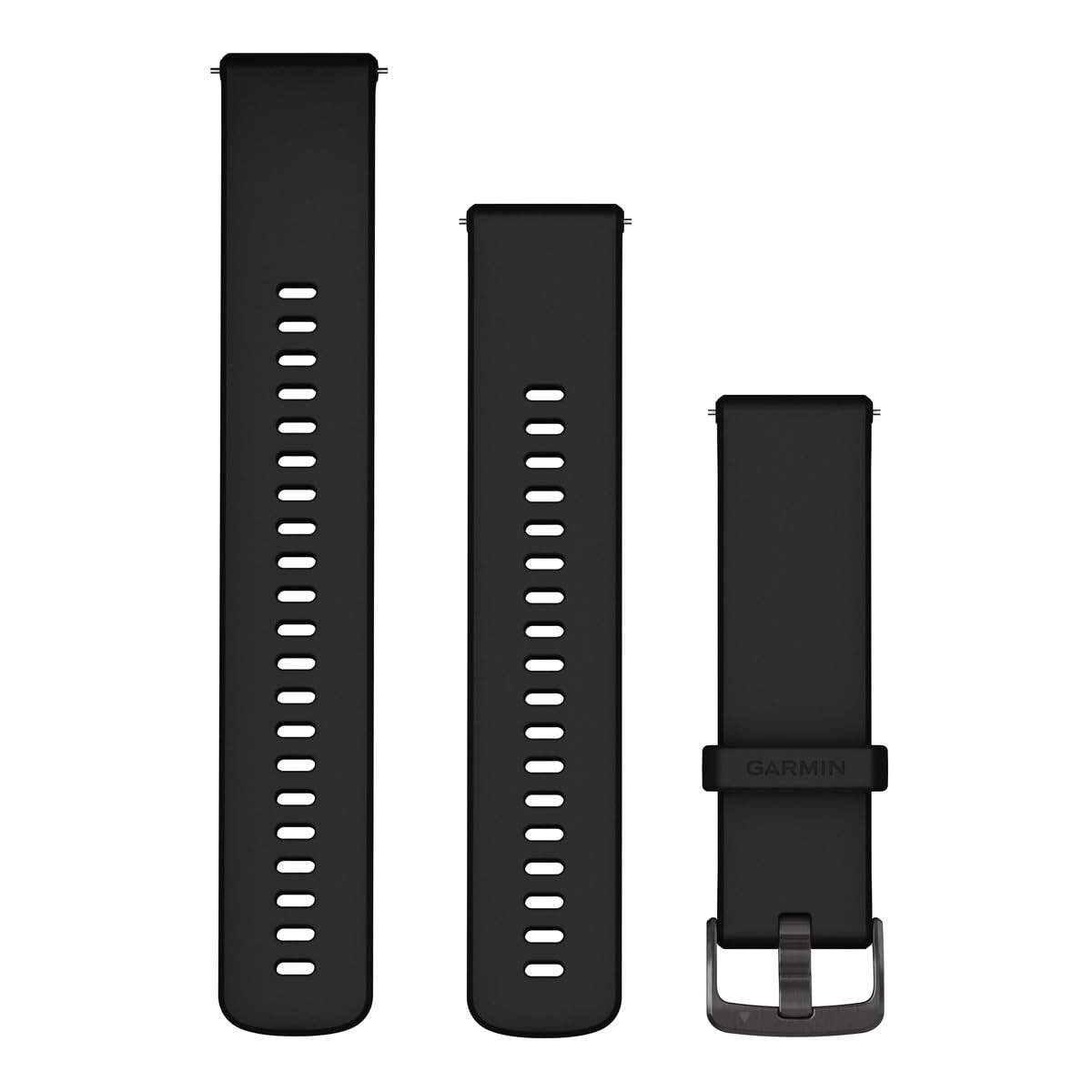 Garmin quick release black silicone band front view showing secure buckle and sleek finish for daily comfort